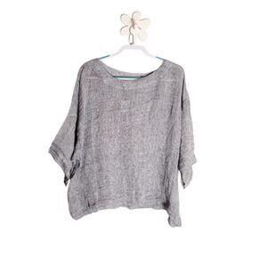 NWT J JILL Linen Breathable Boxy Fit Slouchy Lagenlook Short Sleeve Woven Top